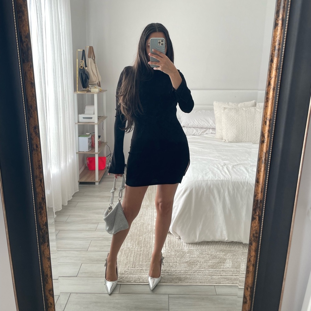 Garota Black Turtleneck Bodycon Mini Dress Long Sleeve Size M